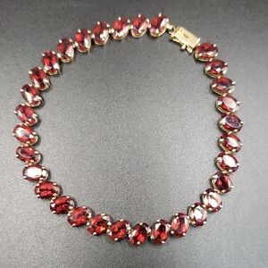 14K Yellow Gold Faceted Oval Cut Red Garnet Tennis Bracelet